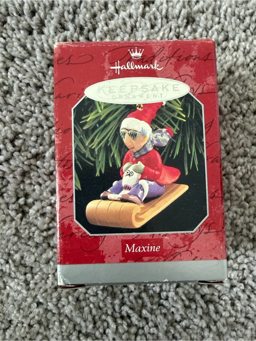 Vintage 1998 Hallmark Keepsake Maxine Sledding Christmas Ornament in Box